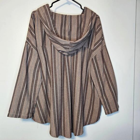 KyeMi Hippie Boho V-Neck Hoodie - Brown Striped Pullover, Women's Size M - Picture 3 of 6